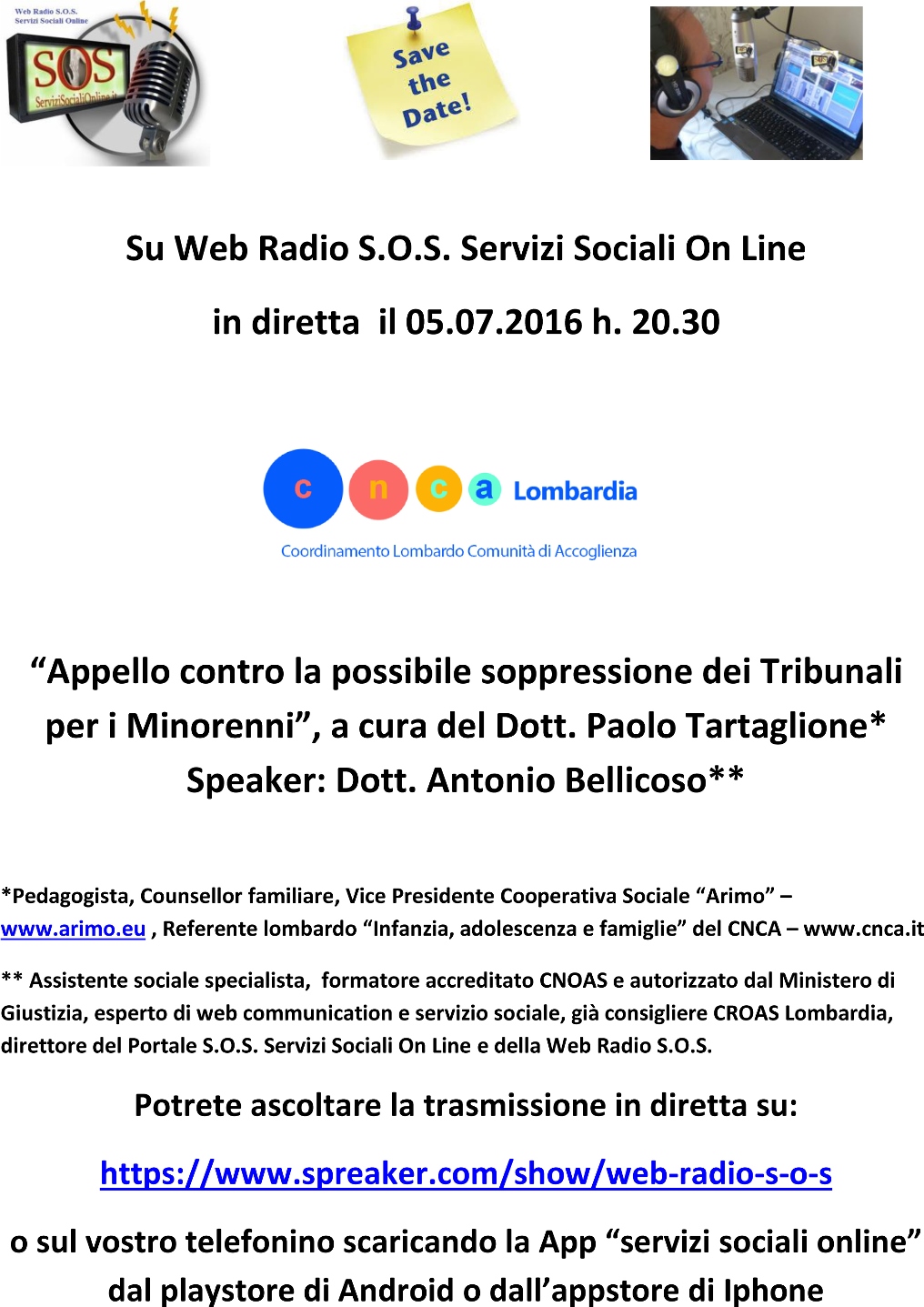 manifesto web radio s.o.s. Paolo Tartaglione del 5.6.16