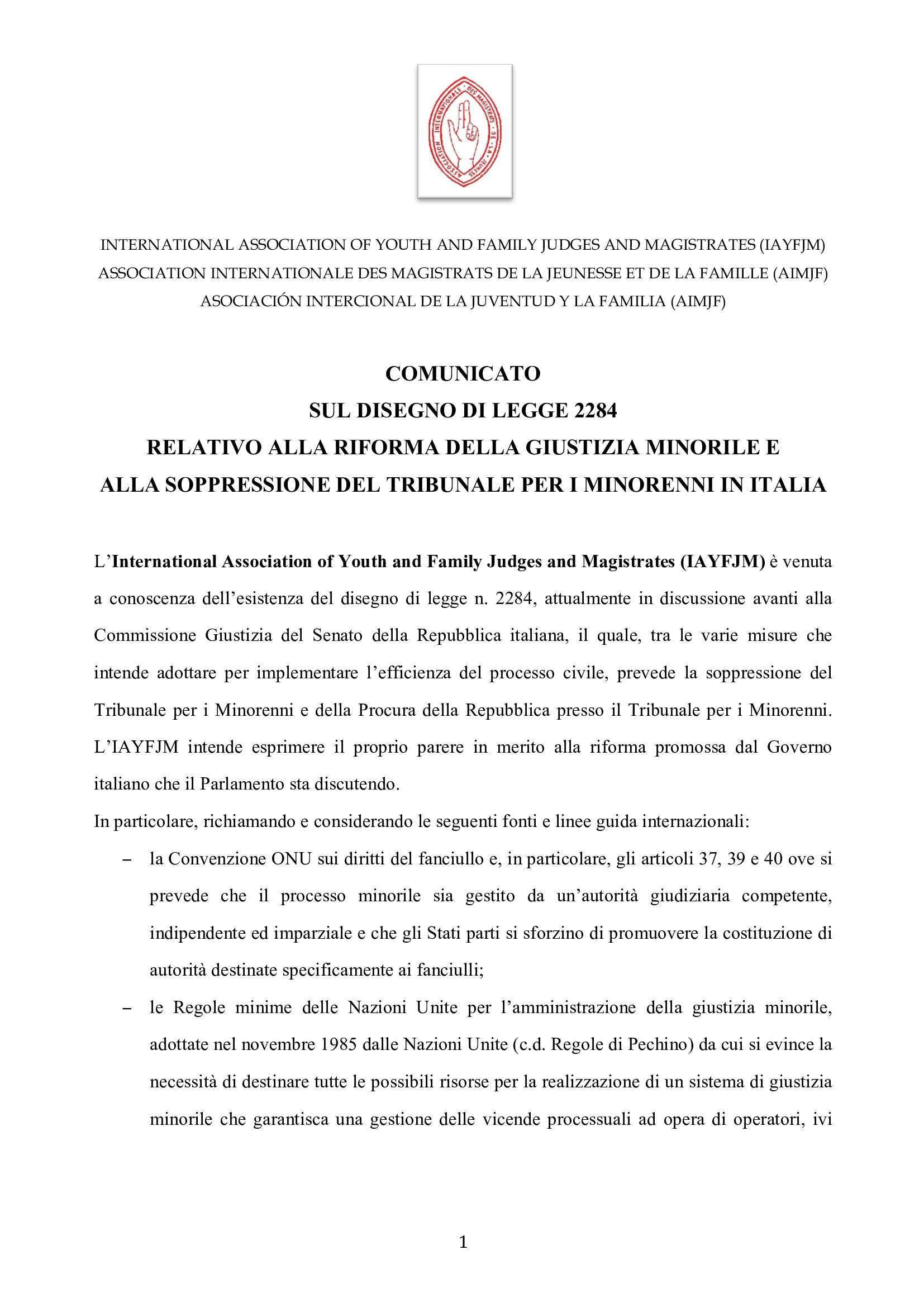 IAYFJM Statement on the Italian Juvenile Justice R 000