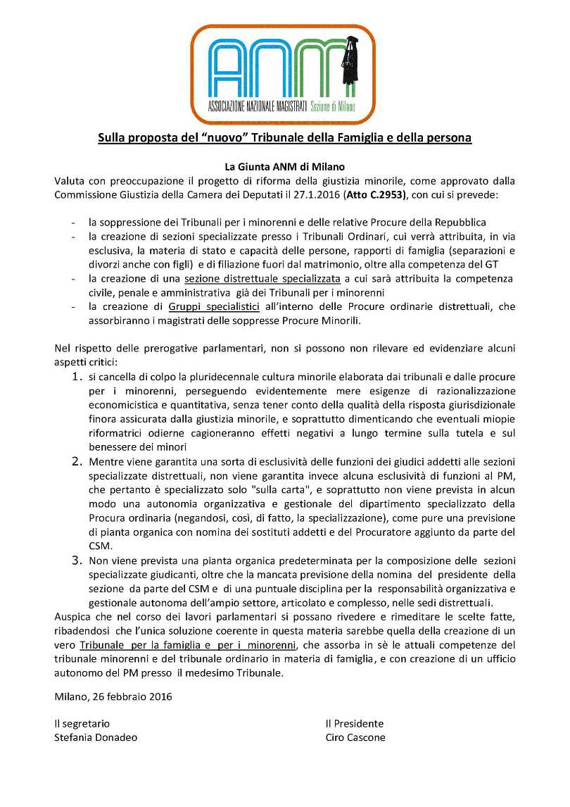 comunicato ANM MIlano riforma giustizia minorile