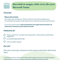 21 maggio | Nuove forme di antisocialità in adolescenza - 10-13 su Teams